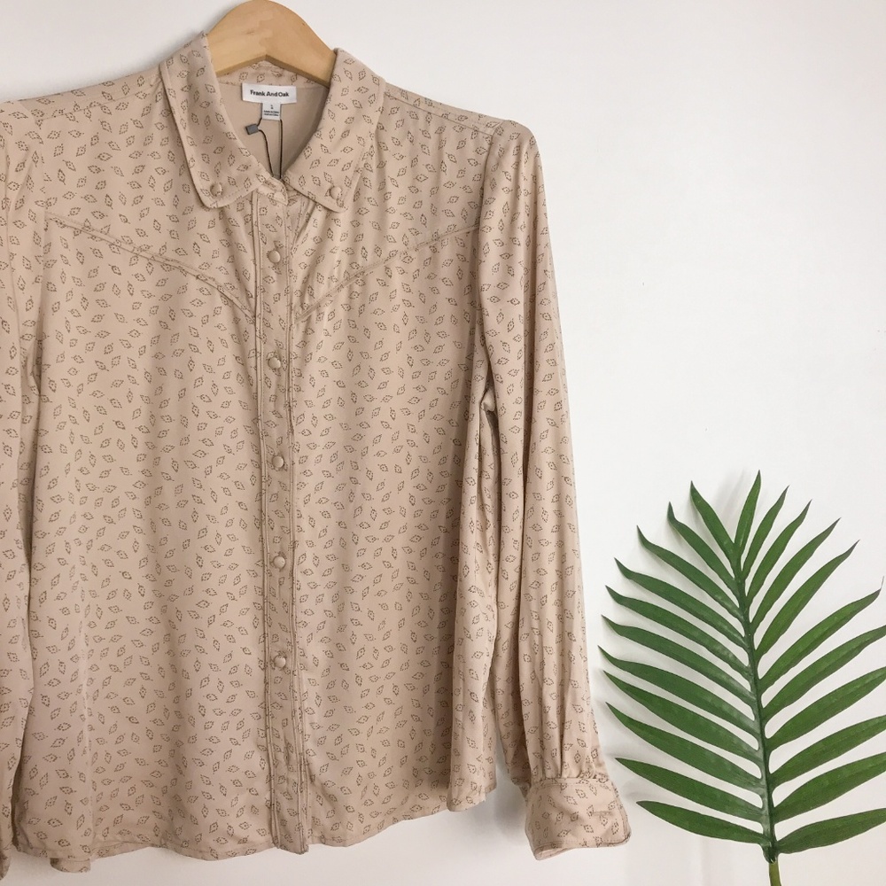NWT Frank & Oak Tan Leaf Button Down Shirt Size L